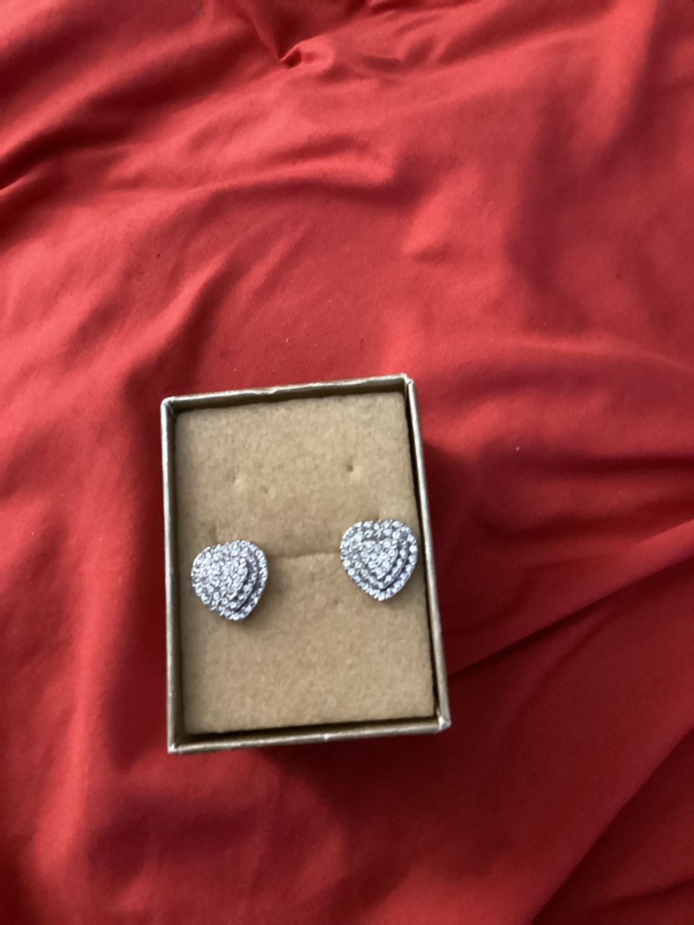 Sparkling Heart Crystal Stud Earrings - Silver Tone